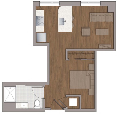 Floor plan for studio, 1 bath, 552 sqft